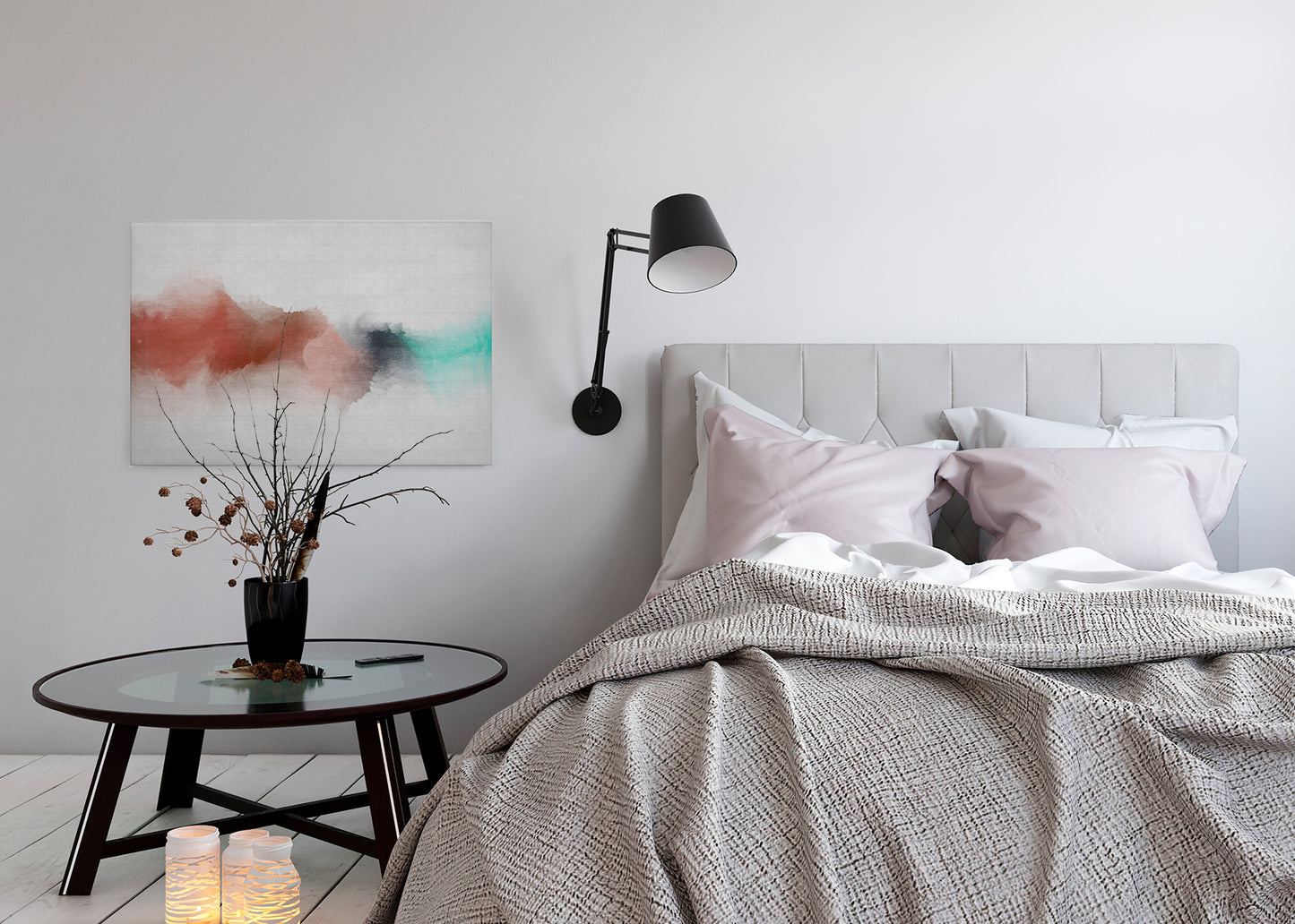 Abstrakte Kunst Leinwandbild Rot Grau Rosa 90x60 DD120501 Wandbild Leinwand