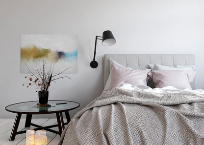 Abstrakte Kunst Leinwandbild Gelb Grau Blau 90x60 DD120502 Wandbild Leinwand