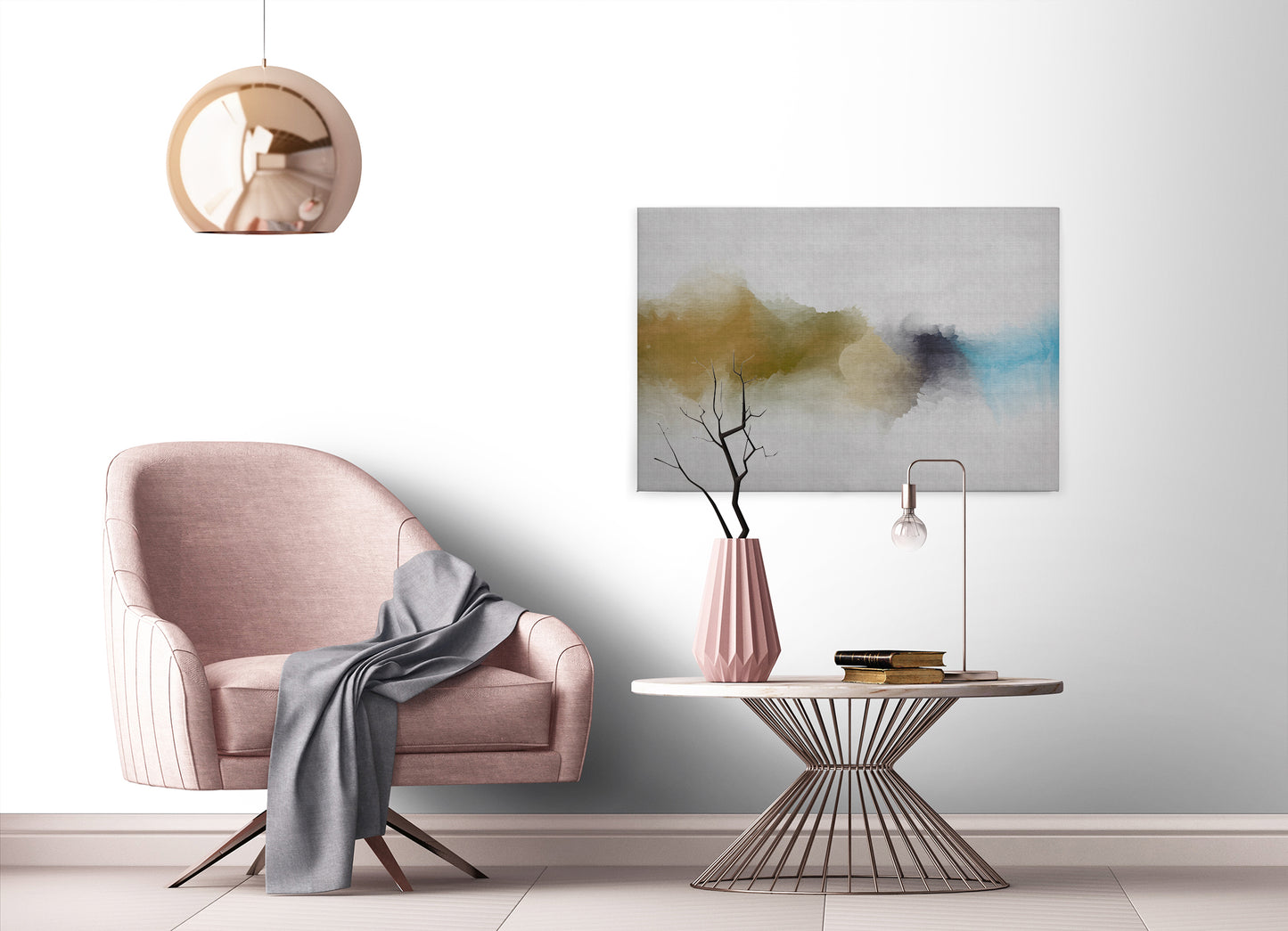 Abstrakte Kunst Leinwandbild Gelb Grau Blau 90x60 DD120502 Wandbild Leinwand