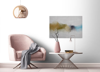 Abstrakte Kunst Leinwandbild Gelb Grau Blau 90x60 DD120502 Wandbild Leinwand