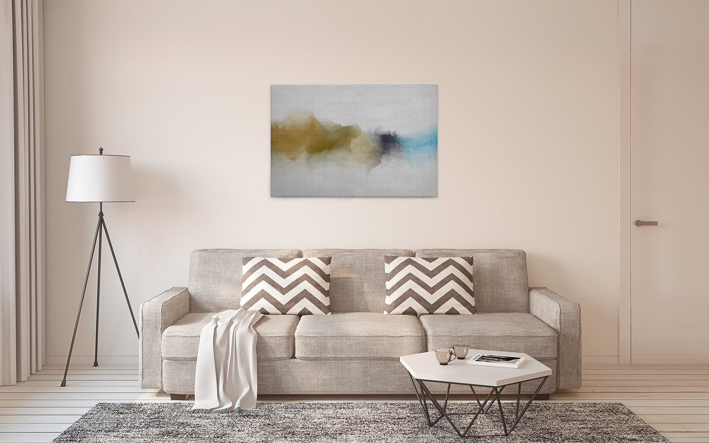 Abstrakte Kunst Leinwandbild Gelb Grau Blau 90x60 DD120502 Wandbild Leinwand