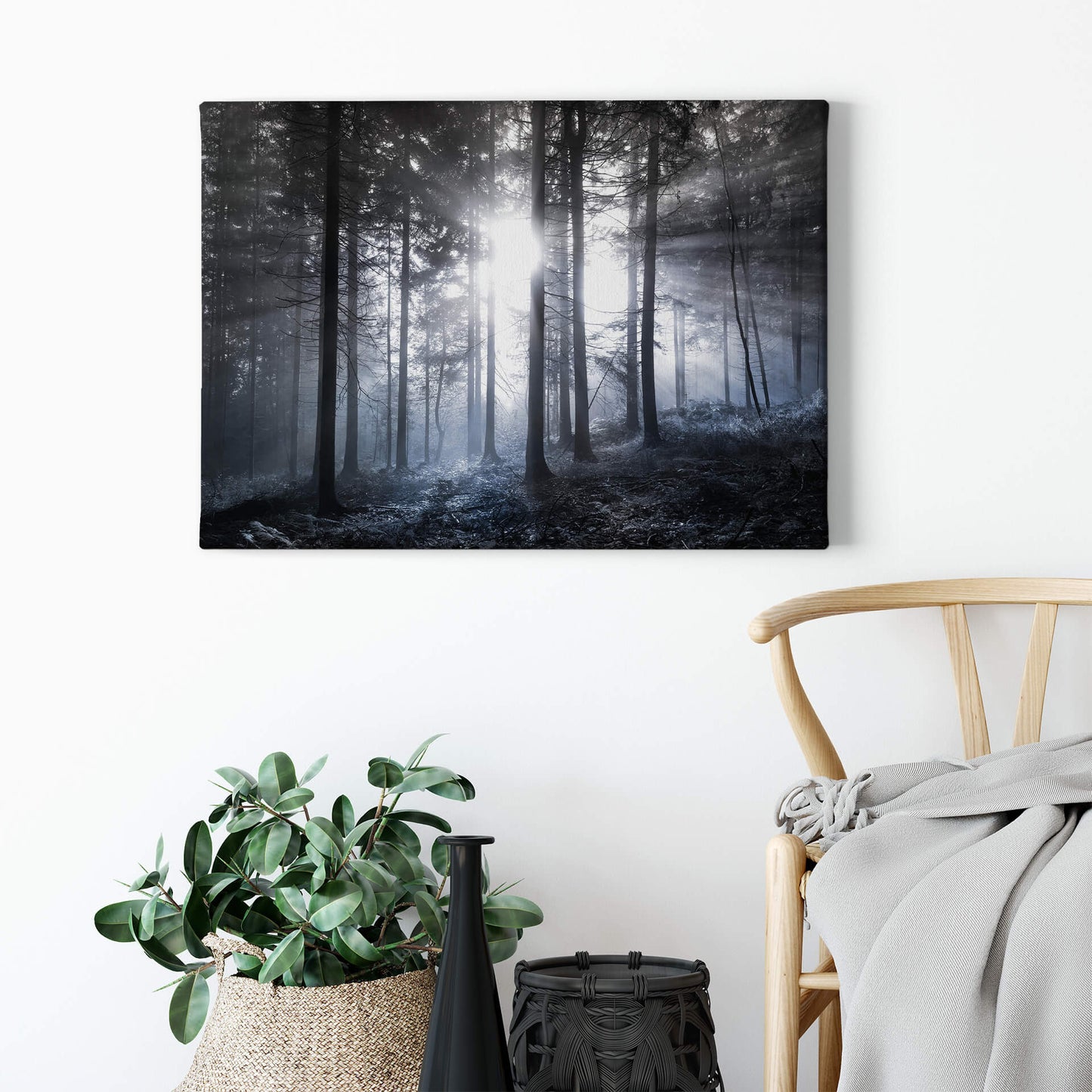 Leinwandbild Wald Blau Weiß Schwarz 70x50 DD123020 Keilrahmen Wandbild Leinwand