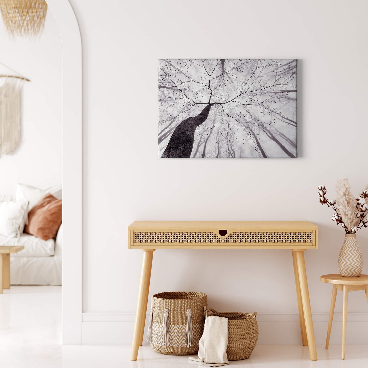 Baum Leinwandbild Weiß Schwarz 70x50 DD123022 Keilrahmenbild Wandbild Leinwand