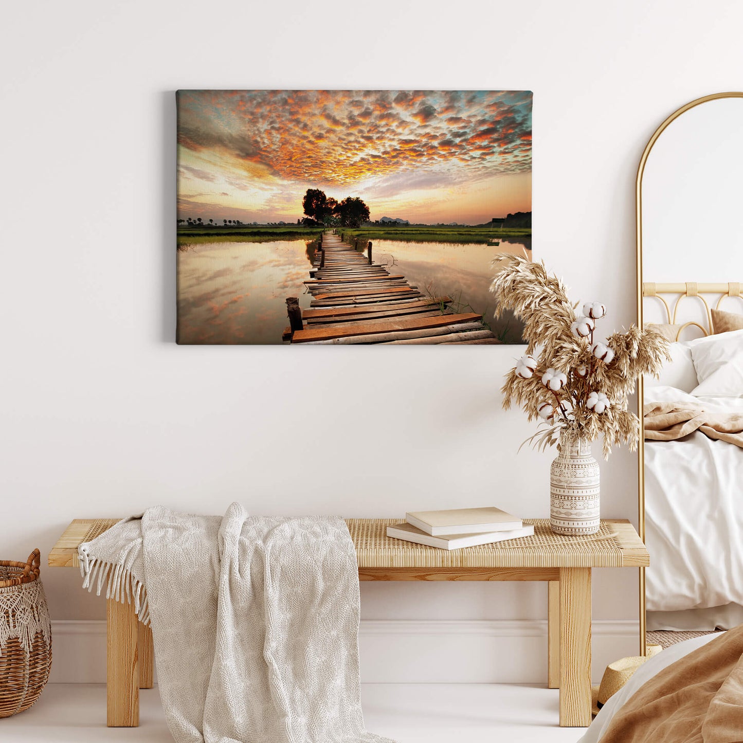 Leinwandbild See Steeg Blau Beige Orange 70x50 DD123028 Keilrahmenbild Wandbild