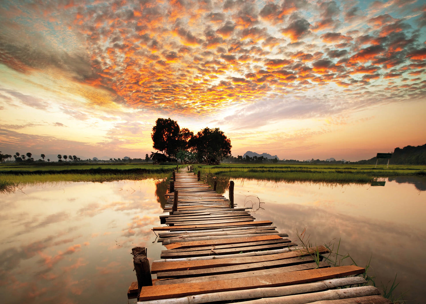 Leinwandbild See Steeg Blau Beige Orange 70x50 DD123028 Keilrahmenbild Wandbild