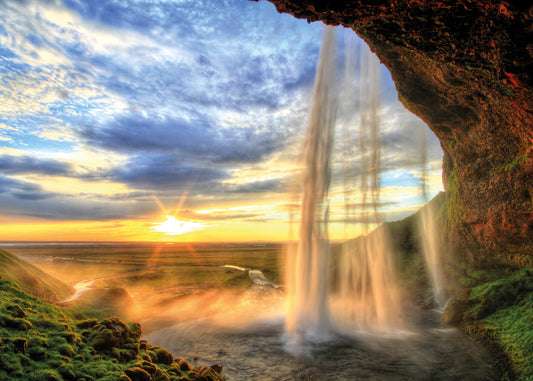 Leinwandbild Wasserfall Blau Türkis Braun 70x50 DD123030 Keilrahmenbild Wandbild