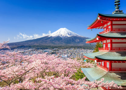 Leinwandbild Mount Fuji Blau Rosa 70x50 DD123043 Keilrahmenbild Wandbild