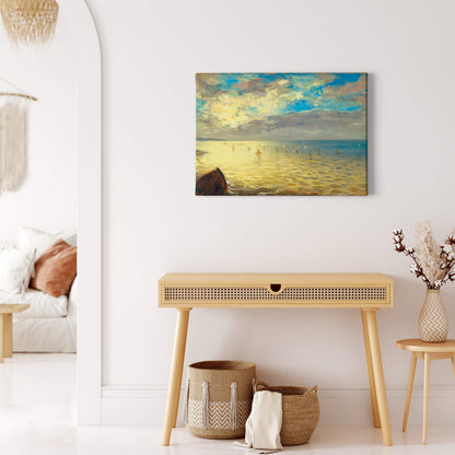 Leinwandbild Kunst Meer Blau Beige 70x50 DD123058 Keilrahmen Wandbild Leinwand