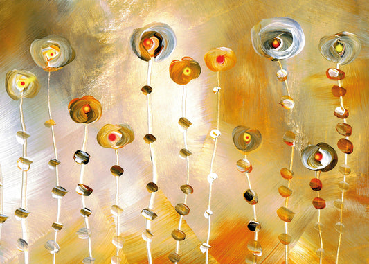 Kunst Leinwandbild Beige Orange Floral 70x50 DD123067 Wandbild Leinwand