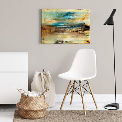 Abstrakte Kunst Leinwandbild Blau Beige Malerei 70x50 DD123072 Wandbild Leinwand