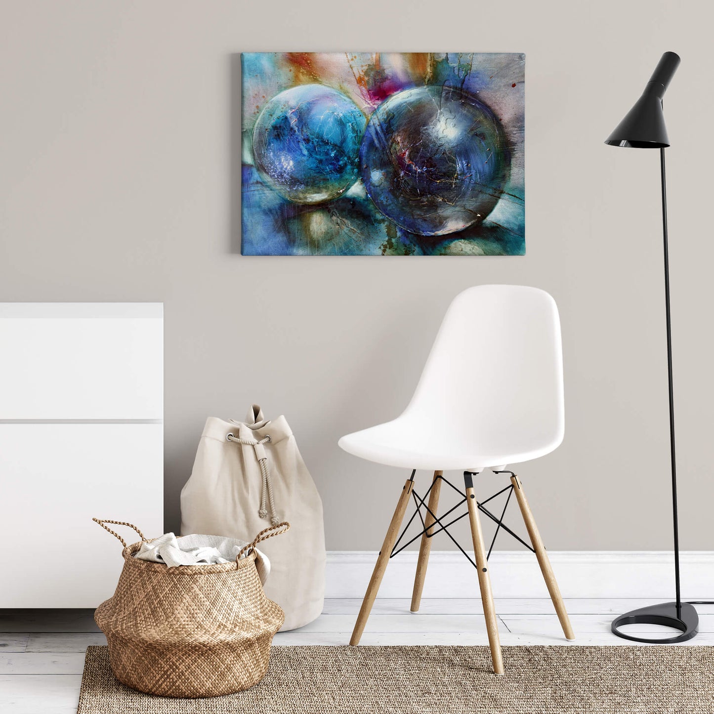 Kunst Leinwandbild Kugeln Blau 70x50 DD123076 Wandbild Leinwand Malerei