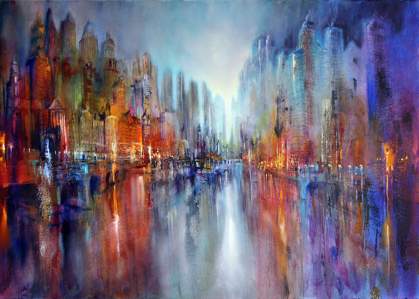 Abstrakte Kunst Leinwandbild Blau Orange 70x50 DD123077 Wandbild Leinwand