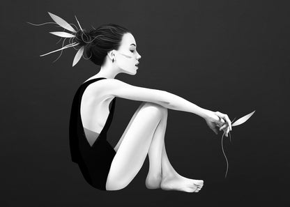 Leinwandbild Frau Schwarz Weiß 70x50 DD123087 Keilrahmen Wandbild Leinwand