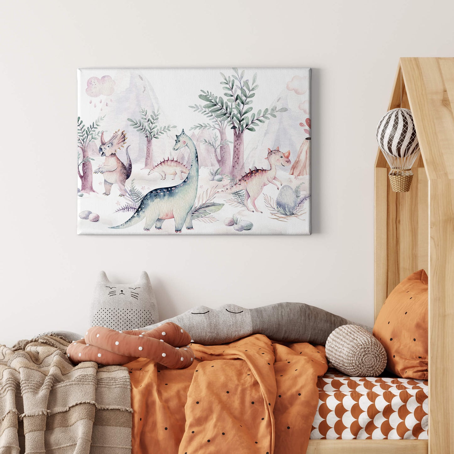 Leinwandbild Kinderzimmer Dinosaurier Blau Weiß 70x50 DD123093 Wandbild Leinwand