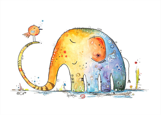 Leinwandbild Elefant Kinderzimmer Blau Gelb 70x50 DD123096 Keilrahmen Wandbild