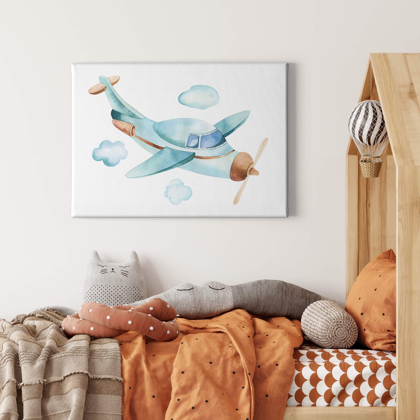 Leinwandbild Flugzeug Kinderzimmer Braun Beige Orange 70x50 DD123105 Wandbild