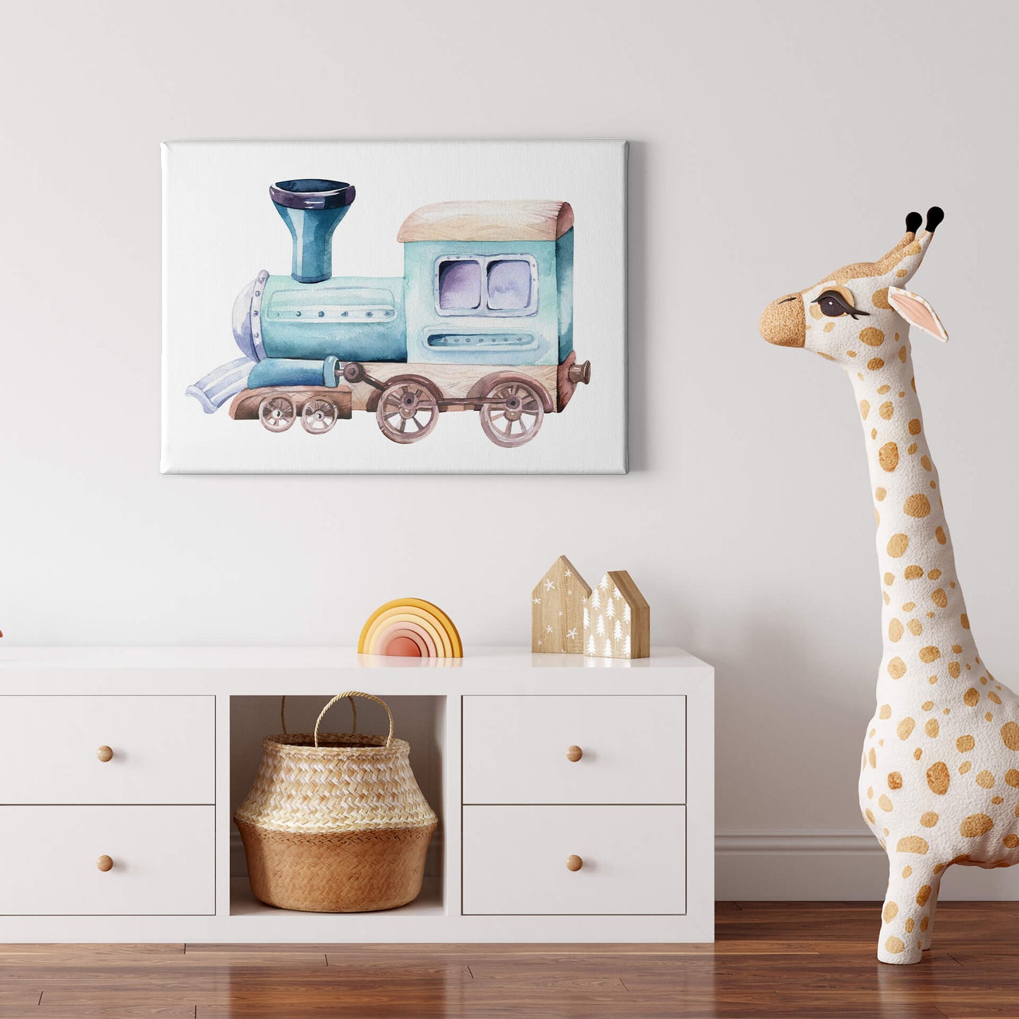 Leinwandbild Lokomotive Kinderzimmer Braun Beige Orange 70x50 DD123106 Wandbild