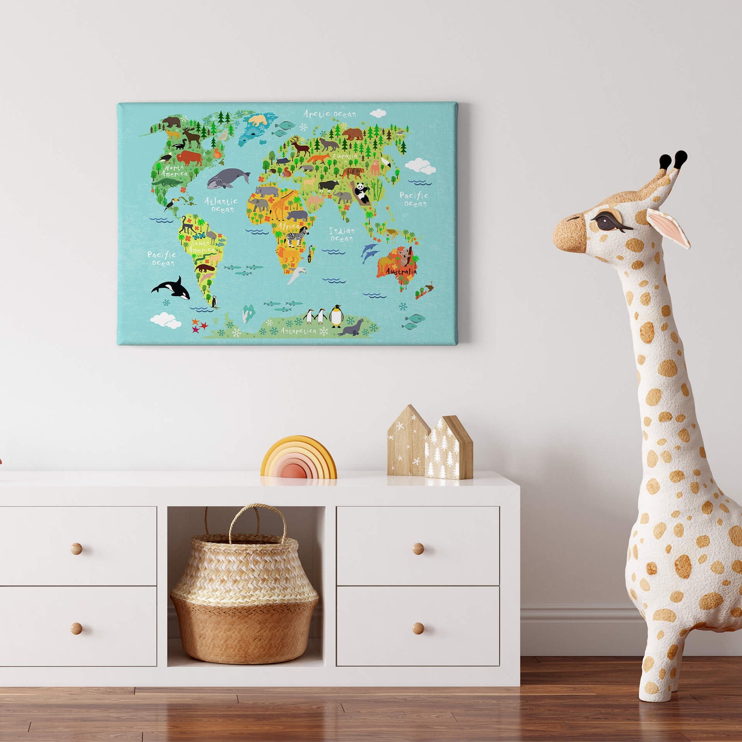Weltkarte Leinwandbild Kinderzimmer Blau Grün 70x50 DD123107 Wandbild Leinwand