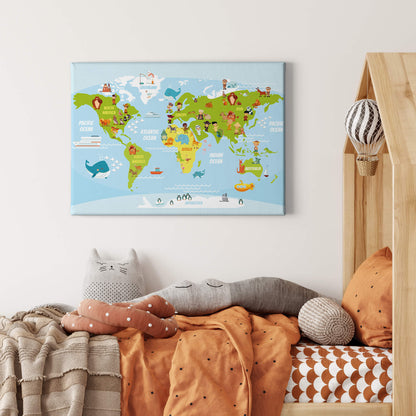 Weltkarte Leinwandbild Kinderzimmer Blau Grün 70x50 DD123108 Wandbild Leinwand