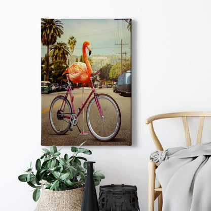 Leinwandbild Flamingo Fahrrad Rosa Blau 50x70 DD123128 Wandbild Leinwand