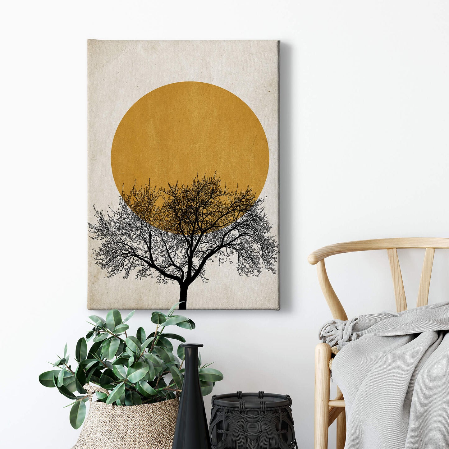 Kunst Leinwandbild Schwarz Gold Weiß 50x70 DD123157 Wandbild Leinwand Natur