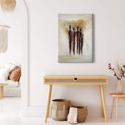 Kunst Leinwandbild Menschen Schwarz Weiß Gold 50x70 DD123161 Wandbild Leinwand