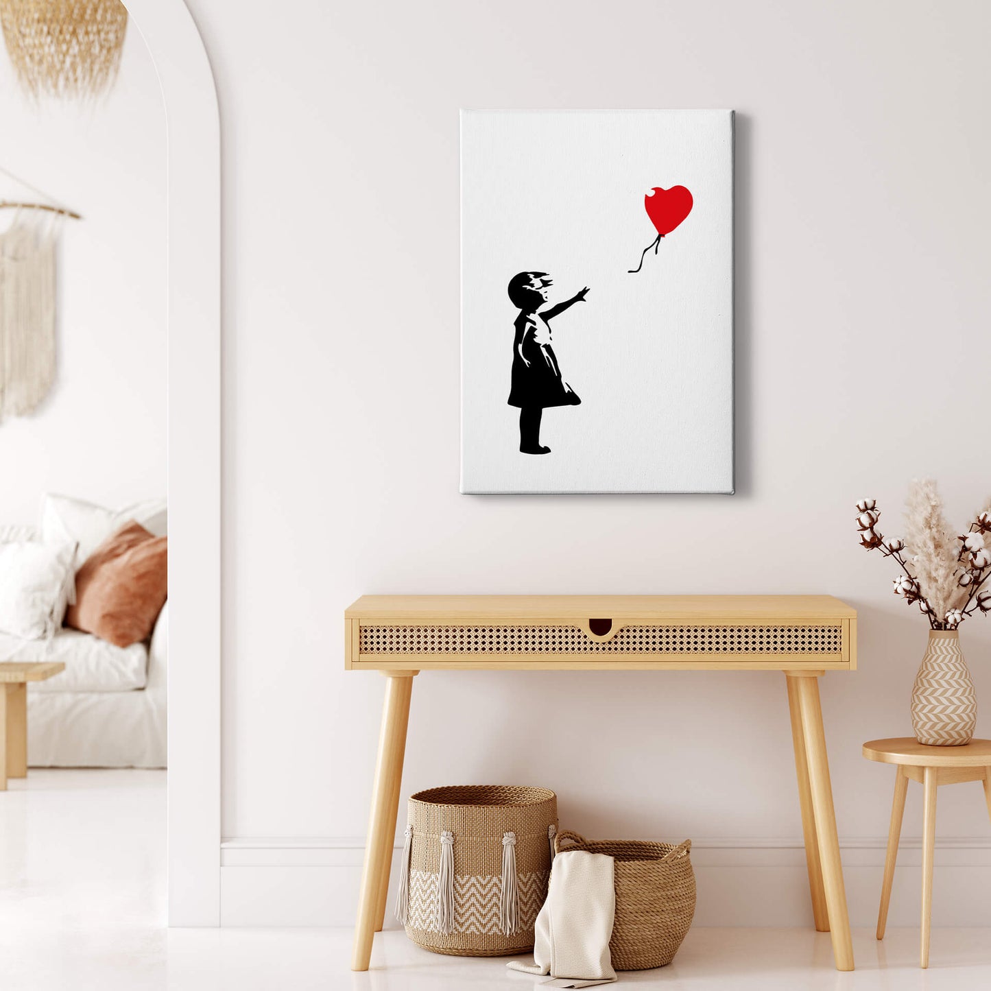 Kunst Leinwandbild Banksy Balloon Schwarz Rot 50x70 DD123167 Wandbild Leinwand
