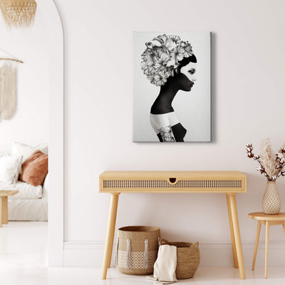 Frau Leinwandbild Weiß Schwarz 50x70 DD123173 Keilrahmen Wandbild Leinwand