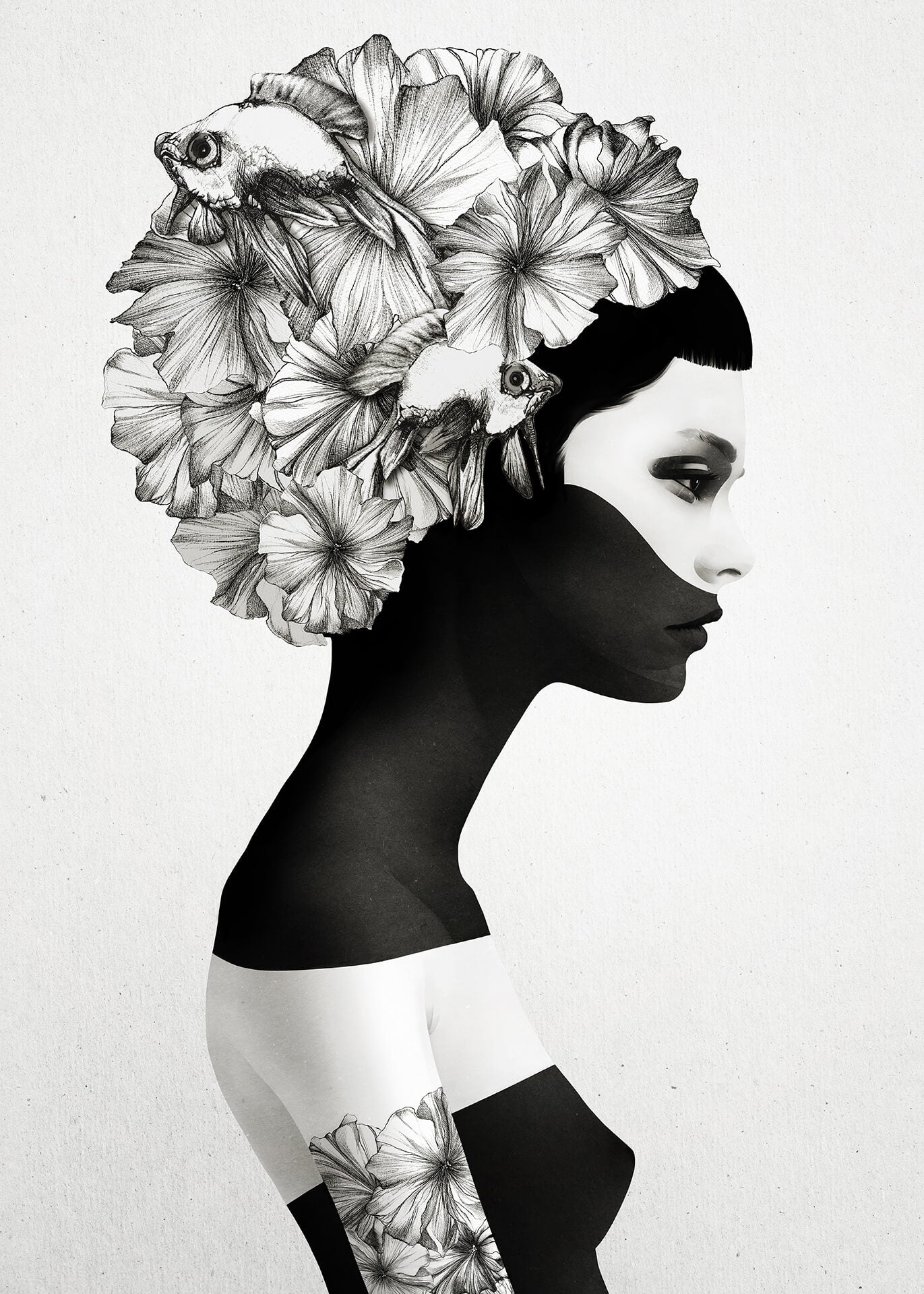 Frau Leinwandbild Weiß Schwarz 50x70 DD123173 Keilrahmen Wandbild Leinwand