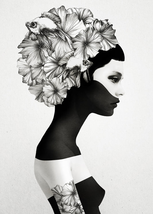 Frau Leinwandbild Weiß Schwarz 50x70 DD123173 Keilrahmen Wandbild Leinwand