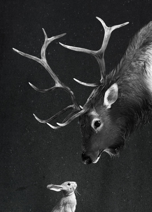 Leinwandbild Wildtiere Schwarz Weiß 50x70 DD123174 Wandbild Leinwand Reh Hase