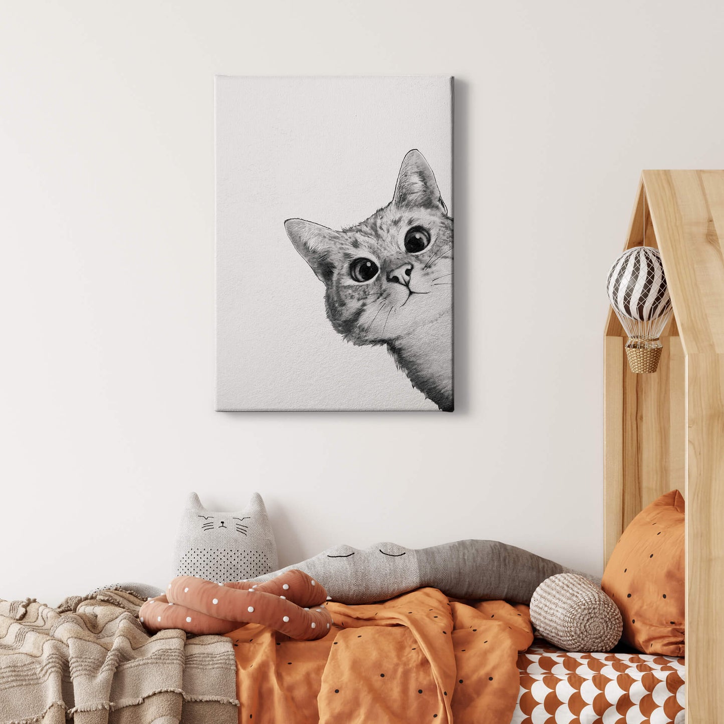 Katze Leinwandbild Weiß Schwarz 50x70 DD123175 Keilrahmenbild Wandbild Leinwand