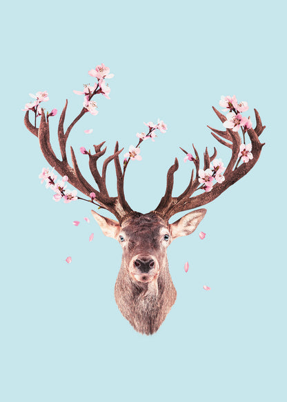 Leinwandbild Rehkopf Blau Beige 50x70 DD123178 Keilrahmen Wandbild Leinwand