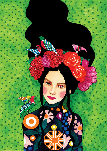 Leinwandbild Frau Grün Schwarz Rot  50x70 DD123179 Keilrahmen Wandbild Leinwand