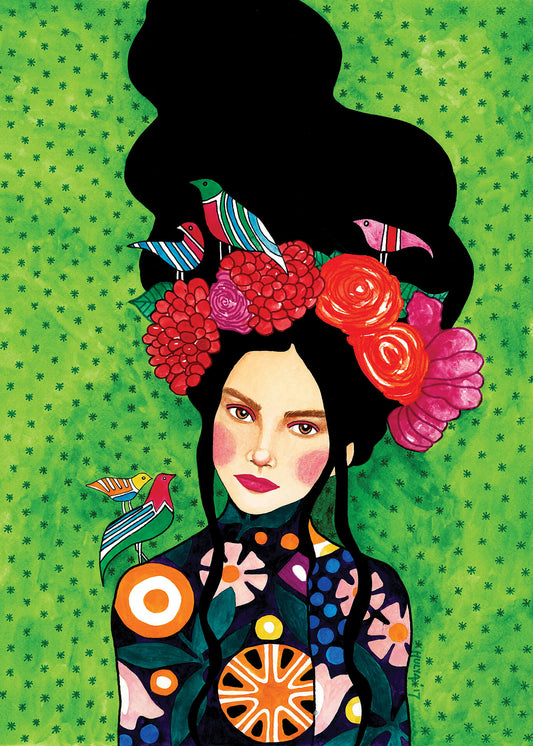 Leinwandbild Frau Grün Schwarz Rot  50x70 DD123179 Keilrahmen Wandbild Leinwand