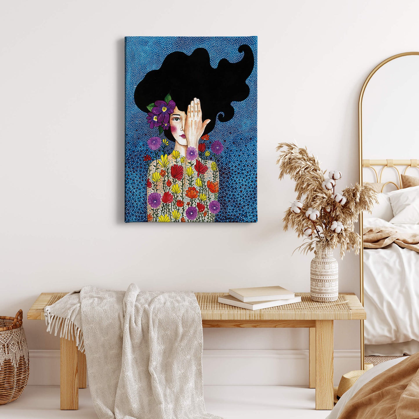 Leinwandbild Frau Blau Schwarz 50x70 DD123180 Keilrahmen Wandbild Leinwand