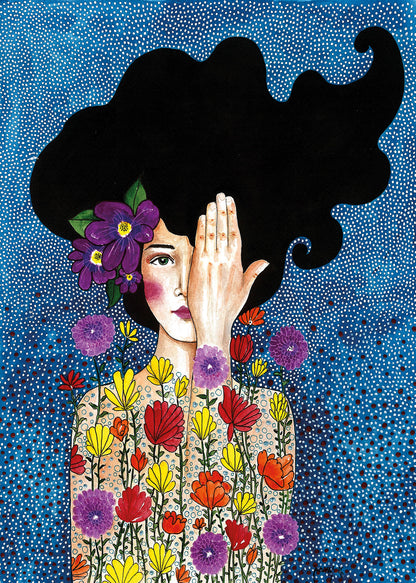 Leinwandbild Frau Blau Schwarz 50x70 DD123180 Keilrahmen Wandbild Leinwand