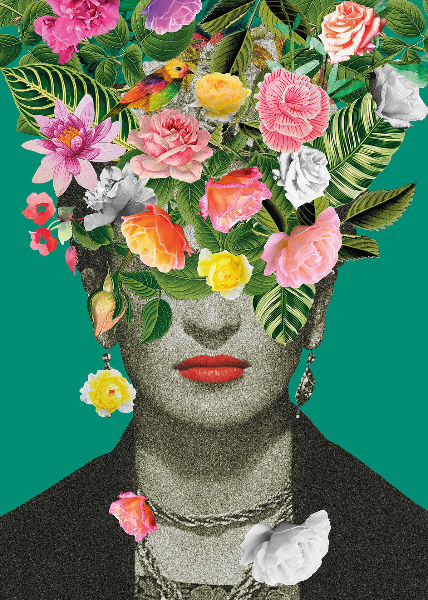 Leinwandbild Blumen Grün Schwarz 50x70 DD123182 Keilrahmen Wandbild Leinwand