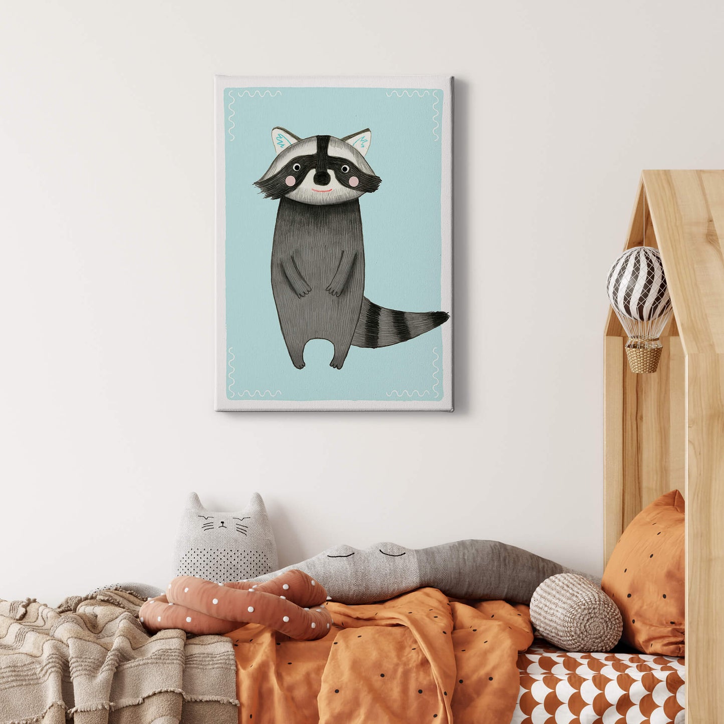 Leinwandbild Kinderzimmer Waschbär Grau Blau 50x70 DD123190 Keilrahmen Wandbild