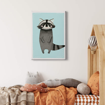 Leinwandbild Kinderzimmer Waschbär Grau Blau 50x70 DD123190 Keilrahmen Wandbild