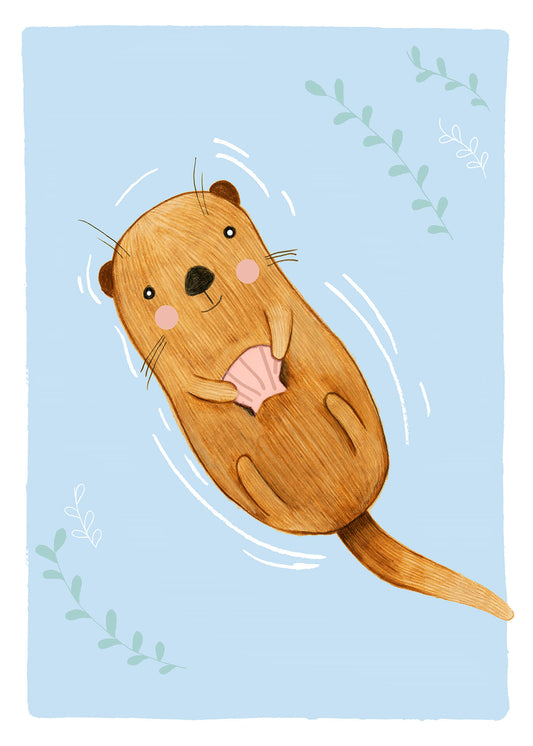 Leinwandbild Kinderzimmer Otter Blau Braun 50x70 DD123191 Keilrahmen Wandbild