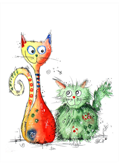 Leinwandbild Kinderzimmer Katzen Grün Orange Weiß  50x70 DD123194 Wandbild