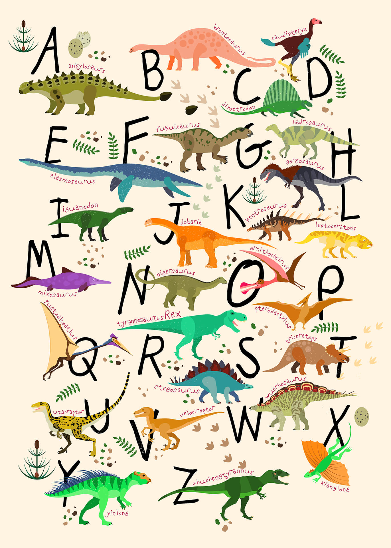 Leinwandbild Kinderzimmer Dinosaurier Alphabet 50x70 DD123198 Keilrahmenbild