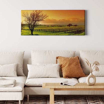 Leinwandbild Landschaft Grün Braun Orange 100x40 DD123205 Keilrahmen Wandbild