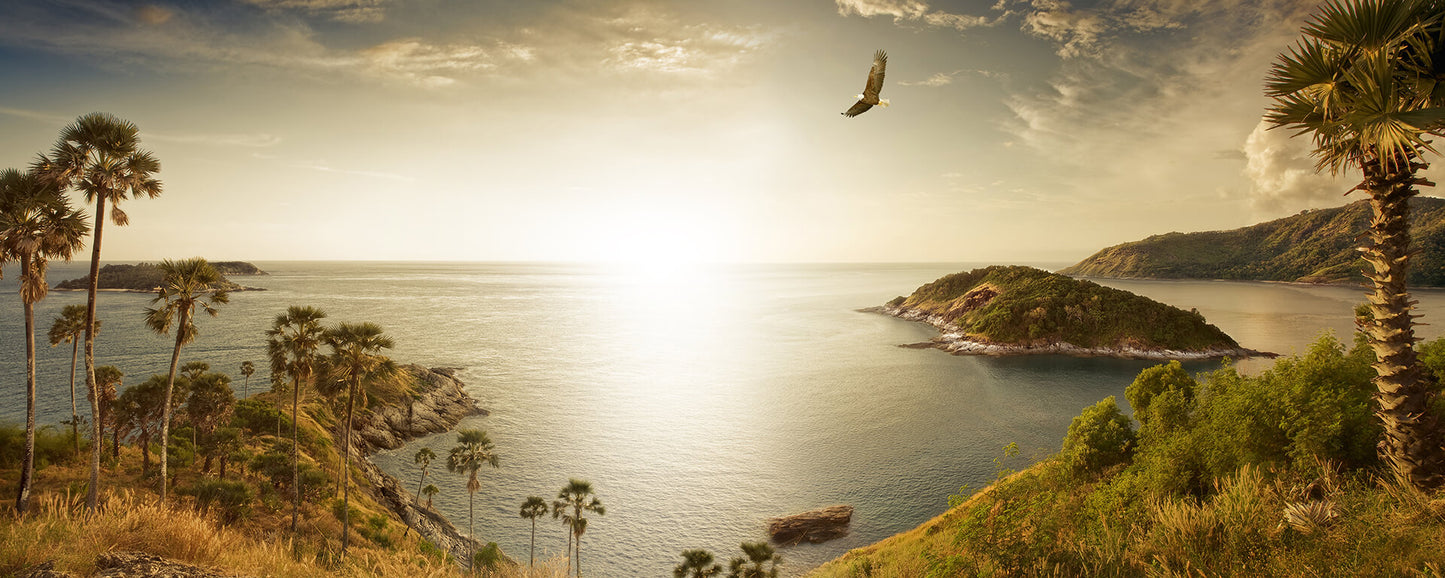 Leinwandbild Meer Wald Braun Grün Blau 100x40 DD123218 Wandbild Leinwand