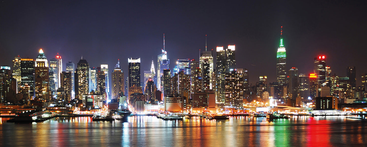 New York Skyline Blau Braun Orange Leinwandbild 100x40 DD123229 Wandbild