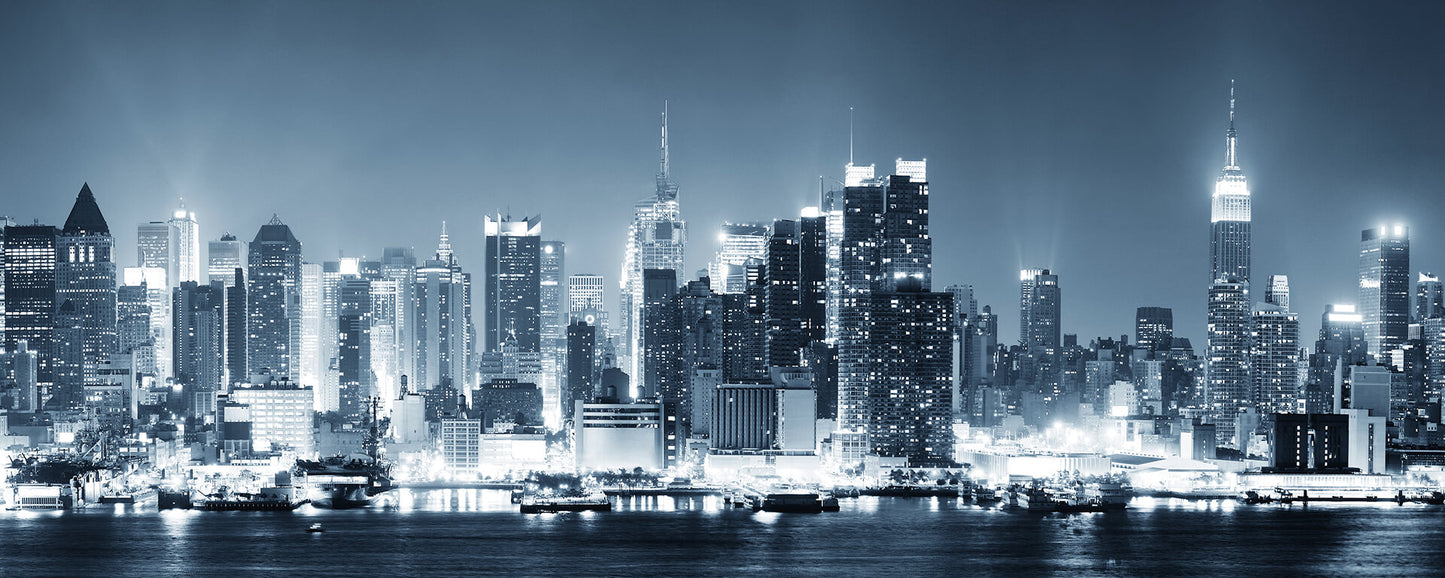 New York Skyline Leinwandbild Blau Grau Schwarz 100x40 DD123230 Wandbild