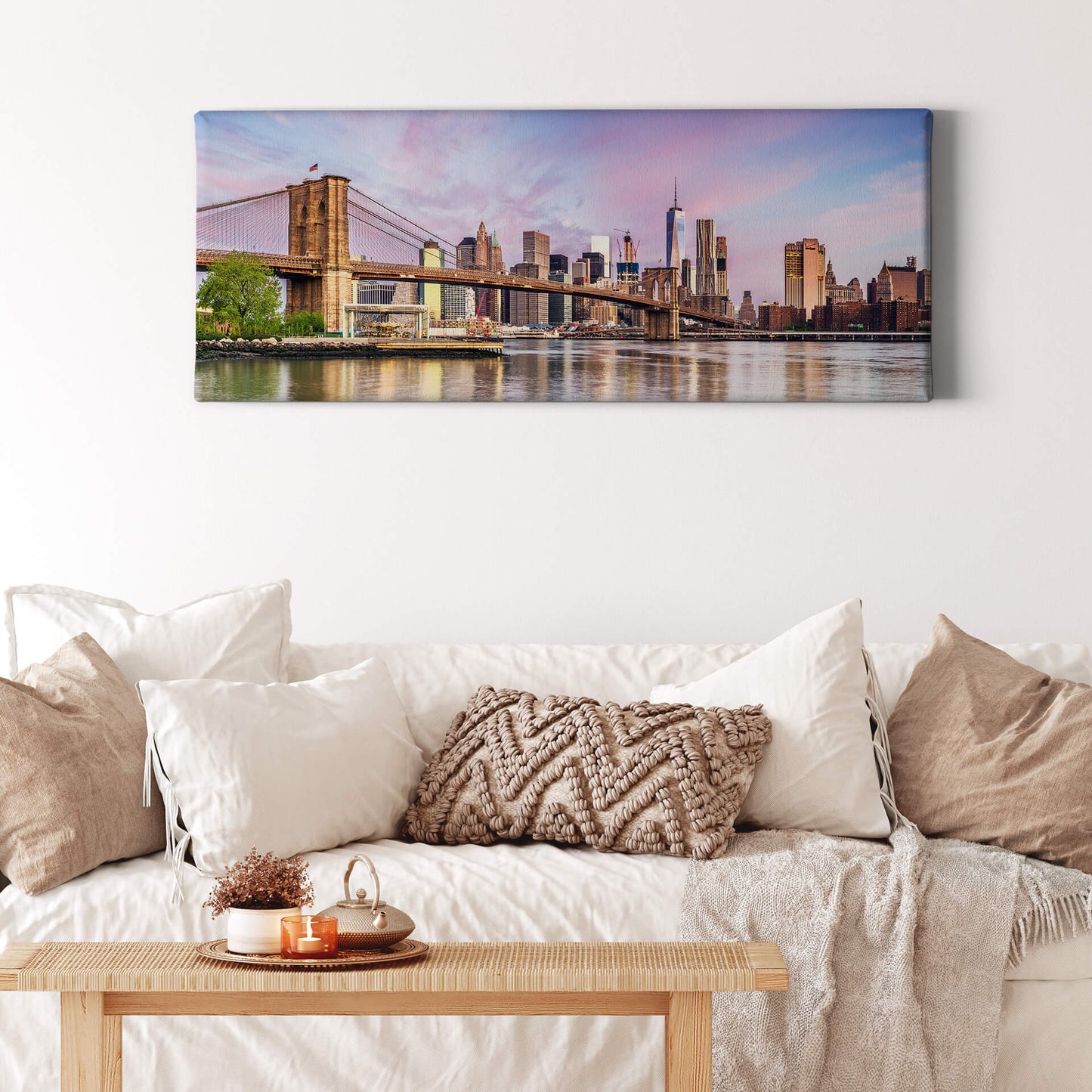 New York Skyline Leinwandbild Manhattan Blau Braun 100x40 DD123231 Wandbild