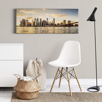 New York Skyline Leinwandbild Manhattan Blau Braun 100x40 DD123232 Wandbild