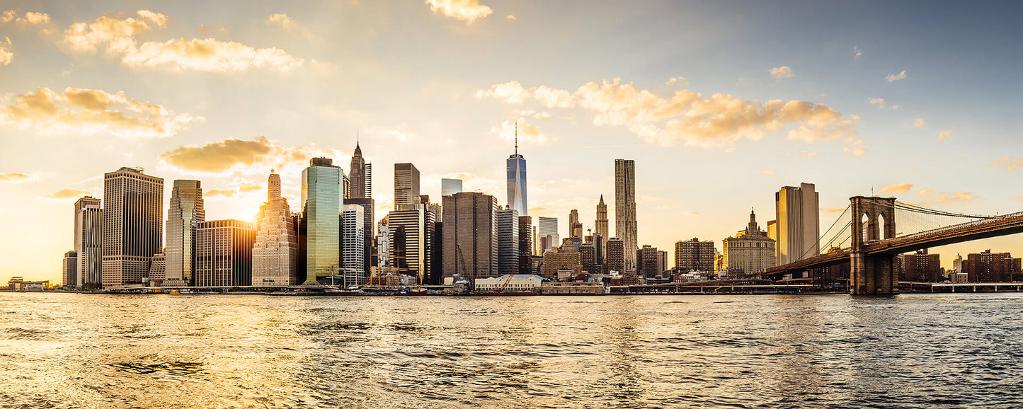 New York Skyline Leinwandbild Manhattan Blau Braun 100x40 DD123232 Wandbild